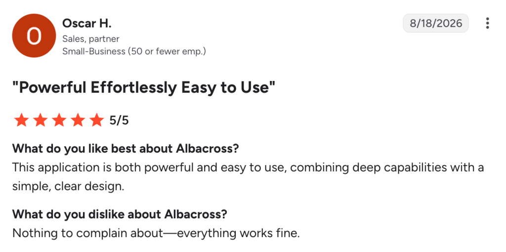 Review highlighting that Albacross is easy to useÂ